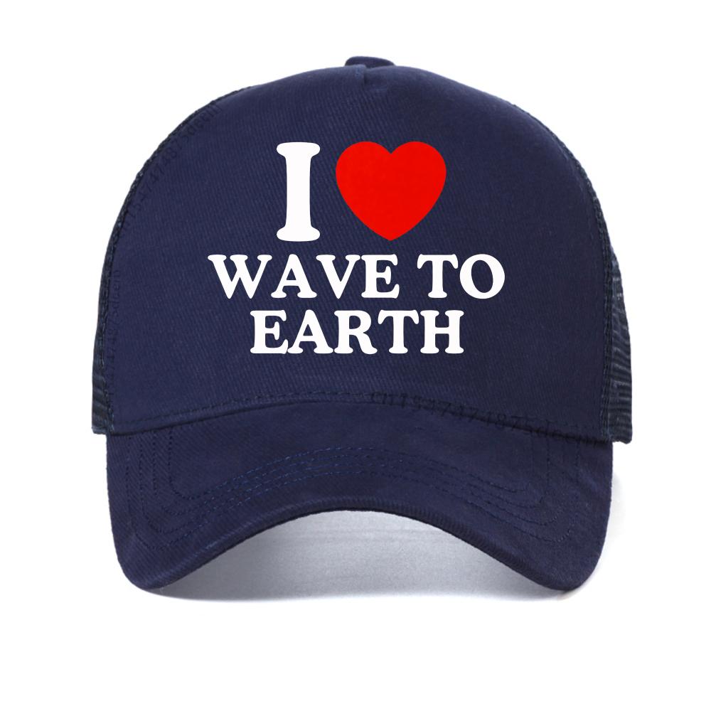 

I Love Wave To Earth baseball cap Men Casual Letter Printed caps Unisex Summer Breathable sun hats fashion mesh Snapback hats Adjustable темно-синього кольору