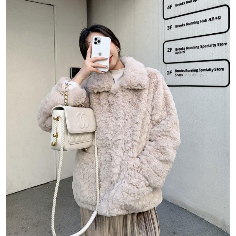 

Пальто из овечьей шерсти женское зимнее короткое свободное плюшевое искусственный мех меховое пальто утолщенный топ XS