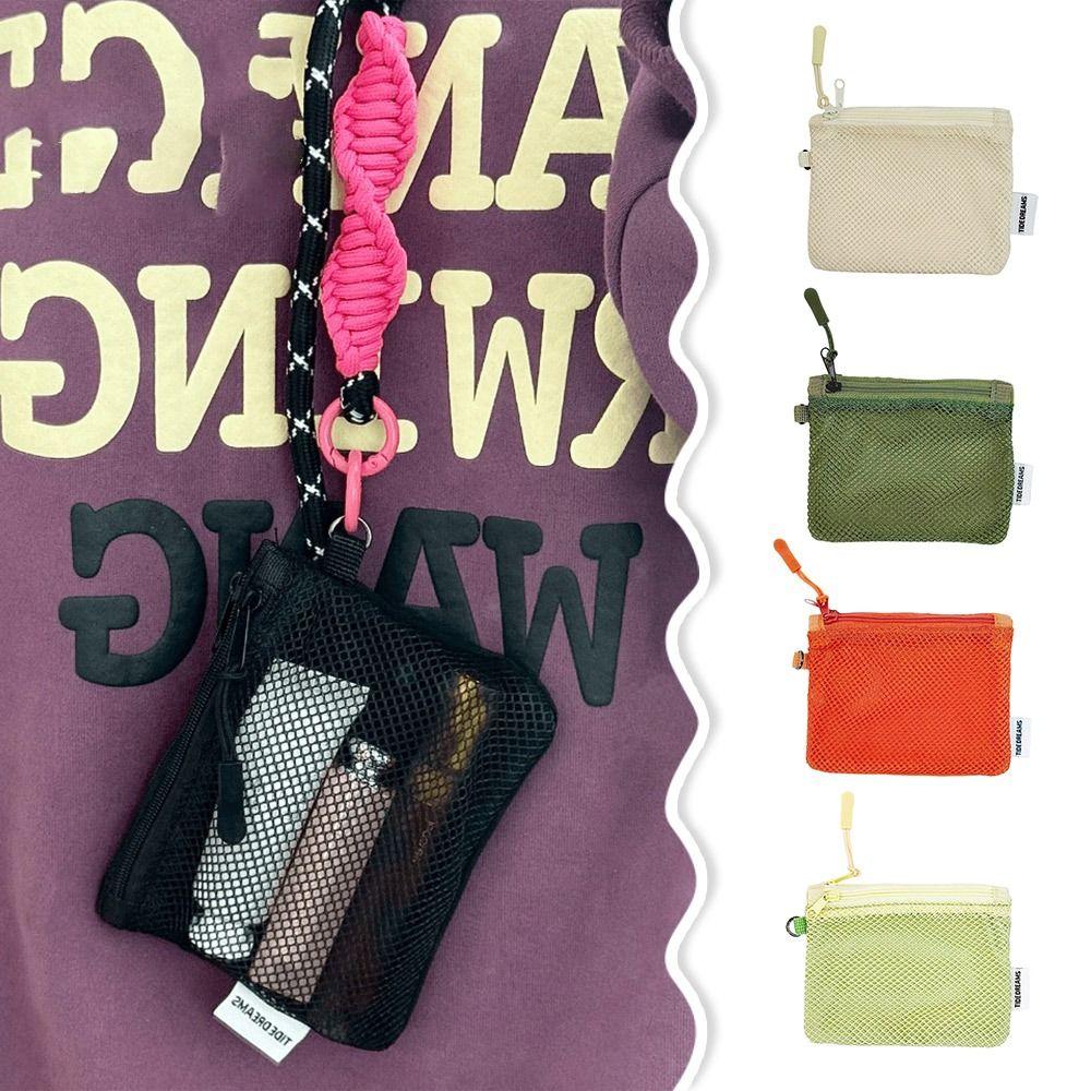 Large Capacity Mesh Cosmetic Bag Dopamine Color Coin Purse Durable Make Up Case