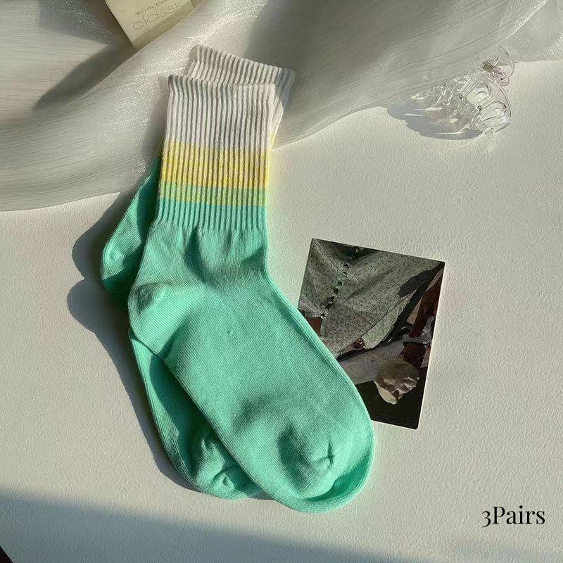 3Pairs Set Women Socks Gradient Color Socks Women's Mid-tube Ins Simple Candy Color Sox Fashion Spring And Autumn Cotton Socks
