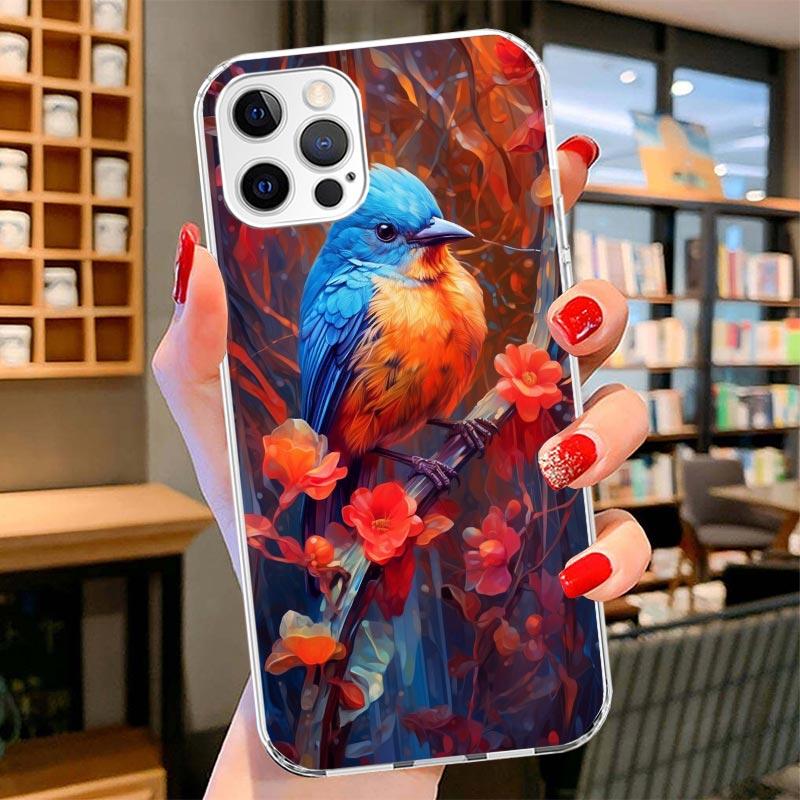 Animal Oil Painting Bird Cover Phone Case For iPhone 16 17 Air 15 14 Pro Max 16E Phone Case 13 Mini 12 11 7 SE 8 Print Pattern F