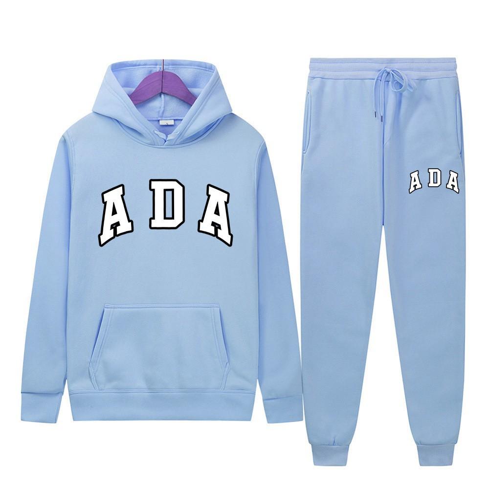 European and American Hot Casual Versatile Letters Loose Hooded ADA Sweater Velvet Men's and Women's 2-piece Set