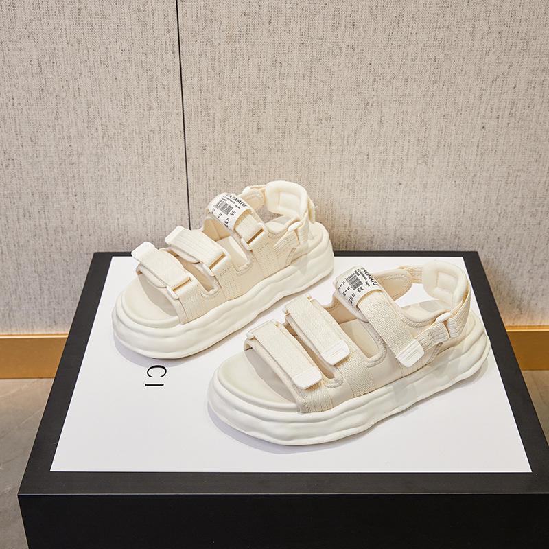 

Sandals female summer flat bottom new shoes college student fairy wind sports beach shoes sandals female outer wear 40 бежевый