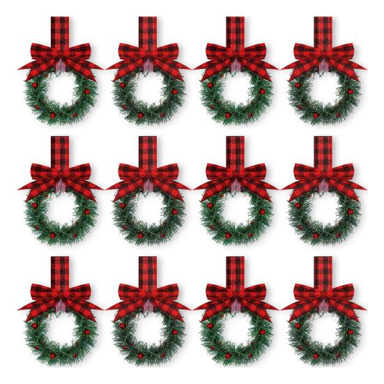 Christmas Mini Cabinet Wreath with Ribbon Bows Red Berries Artificial Small Kitchen Wreath for Window Wall Front Door Farmhouse Xmas Decor