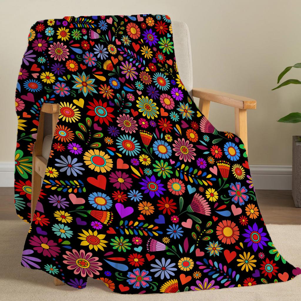Colorful Flowers Throw Blanket Flannel Print Super Soft Sofa Nap Blanket Home Christma Perfect Home Gift for Her