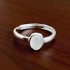 Classic Simple Sterling Silver Adjustable Oval White Chalcedony Ring for Women Girls Exquisite Geometry Jewelry Accessories Gift