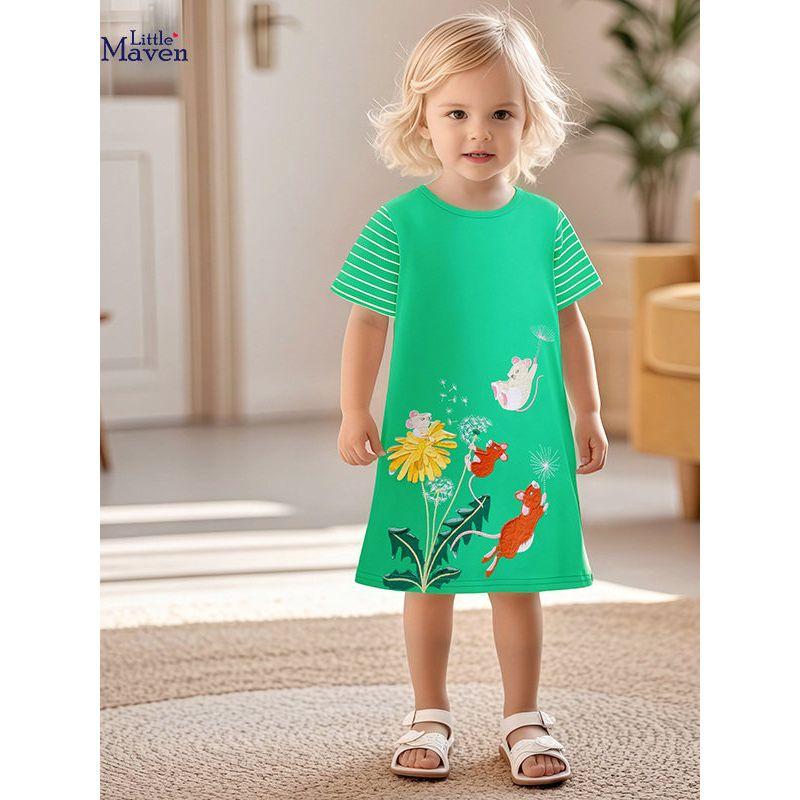 Little Maven Summer Short-Sleeved New Style Girls' Dress European and American Cross-Border Kidsren's Skirt Casual Kidsren's Skirt