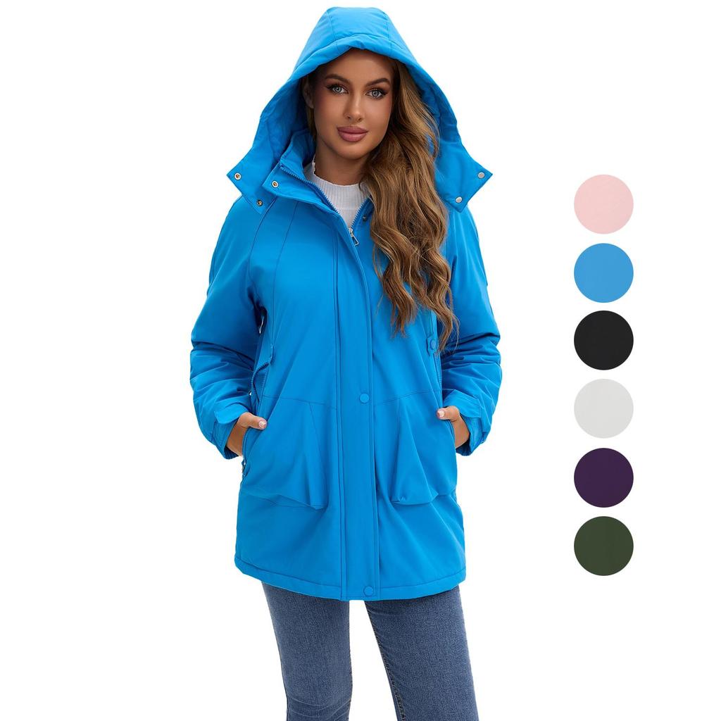 Women’s Warm Windcheaters Detachable Hooded Fleece Lined Zipper Coats Windproof Parka Outdoor Hiking Mountaineering Jackets