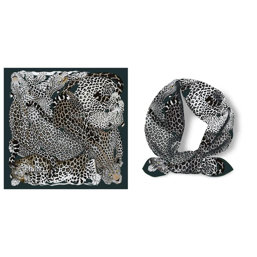 53cm European Leopard Print Small Square Scarf Hot All Matched Twill Silk Foulard Hijabs For Women