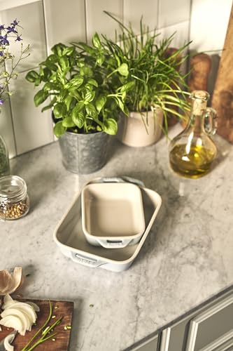 STAUB "Set of 2 Rectangular Dishes (14x11cm / 20x16cm) In Macaron Blue" Ceramic Gratin Dish Set, Oven and Microwave Safe [Official Japanese Product] D