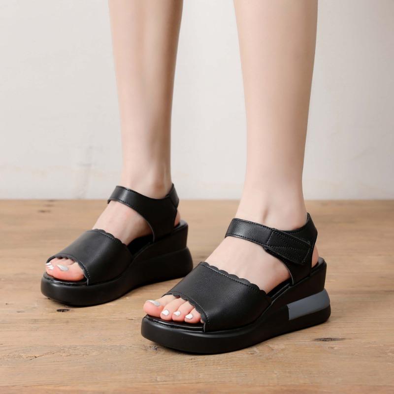 thick-soled wedge sandals women's summer new muffins and one-word buckle with open-toed women's casual sandals