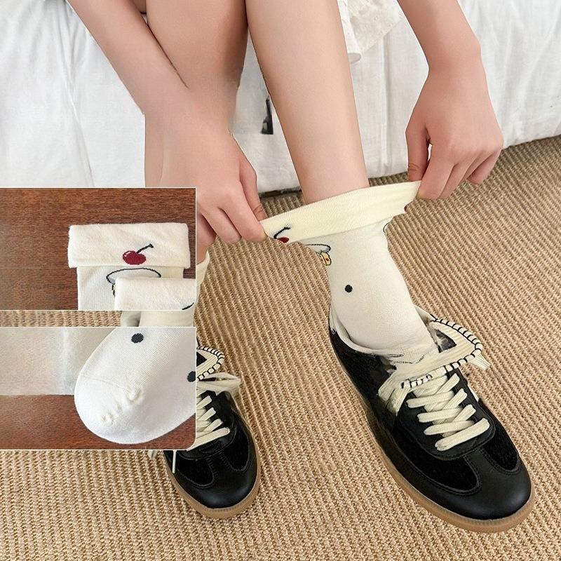 Autumn Cute Cartoon Pattern Socks, Flanged Mid-calf Socks, School-style Versatile Cotton Socks