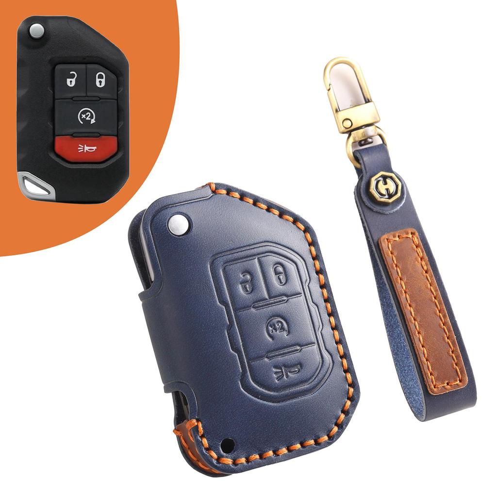 Leather Key Cover for Jeep Wrangler & Gladiator 24 Models - Men's Off-Road Accessory