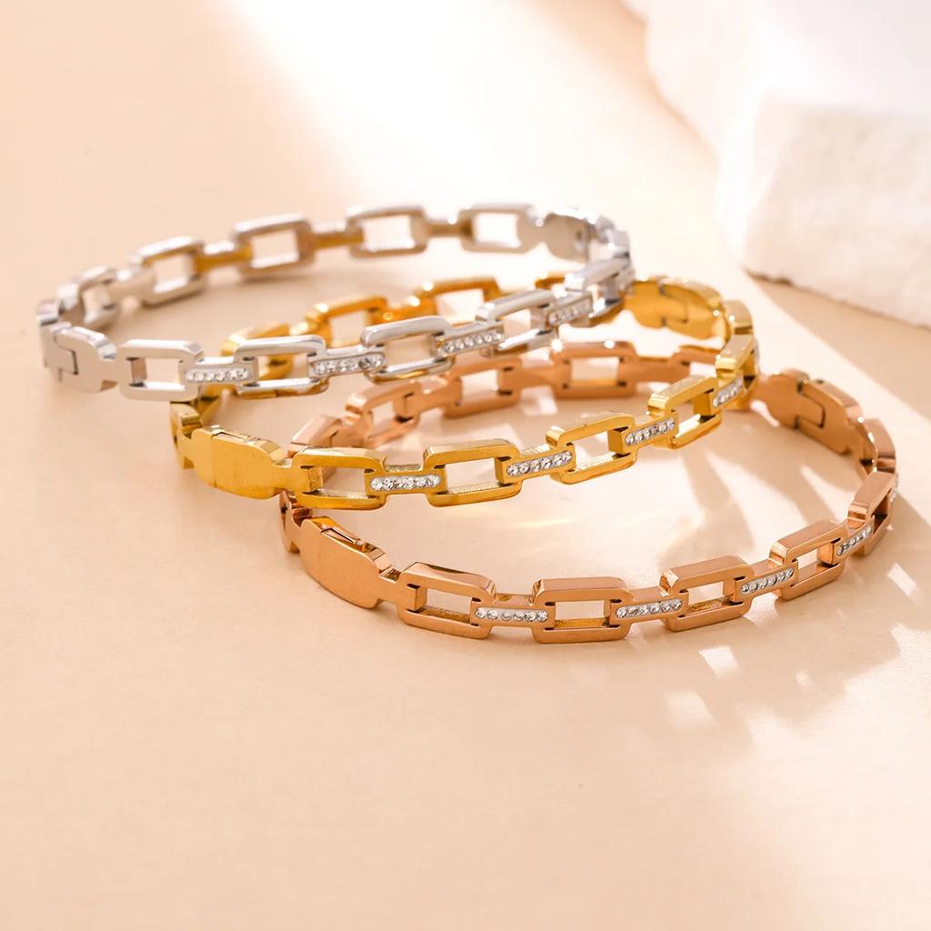 Women's Simple Versatile Stainless Steel Bracelet with Hollow Inlaid Zircon Stainless Steel Fashion Charm Niche Design for Gift