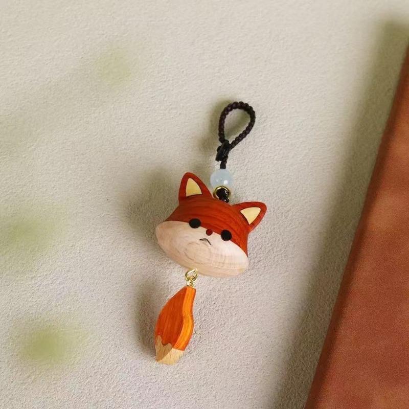 1pc Wooden Tail Fox Cute Little Fox Pendant Pendant Healing Accessories Necklace Keychain Accessories
