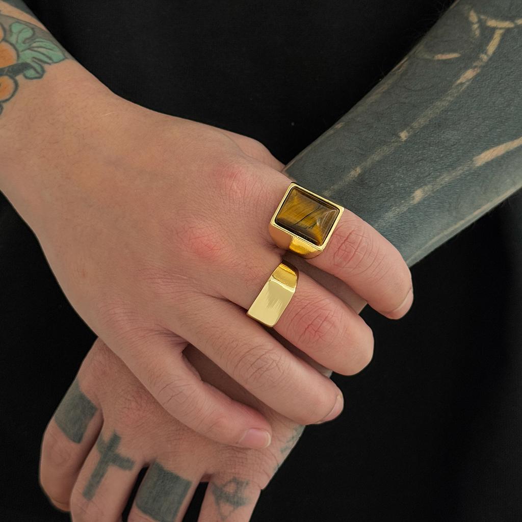 Ingemark 2 Pcs/Set Trendy Geometry Alloy Chunky Wide Rings for Men Vintage Inlaid Resin Finger Knuckle Ring Hip Hop Male Jewelry