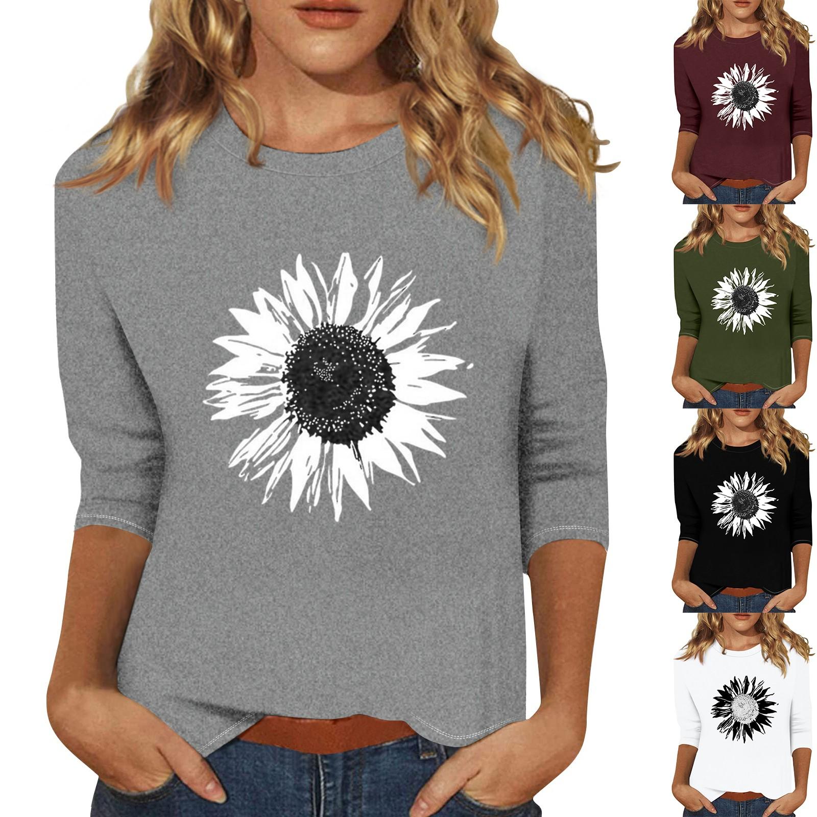 

Women s Fashion Casual Round Neck 3/4 Sleeve Loose Printed T-Shirt Ladies Top L чорний