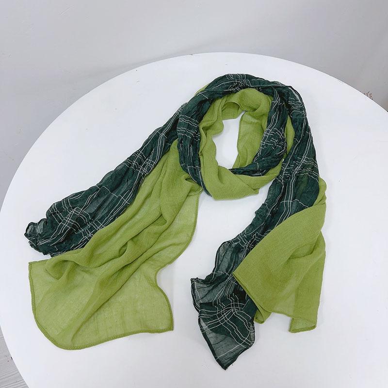New Vintage Cotton Linen Patchwork Hit Color Japanese Women Scarf Stylish Warm Pleated Autumn Winter Scarf Shawl