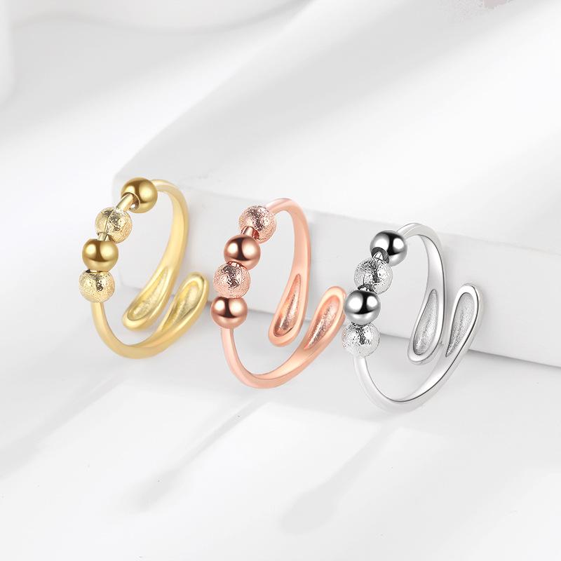 2026 Anxiety Rotating Ring Rotating Ring with Beads Silver Plated Single Coil Adjustable Ring