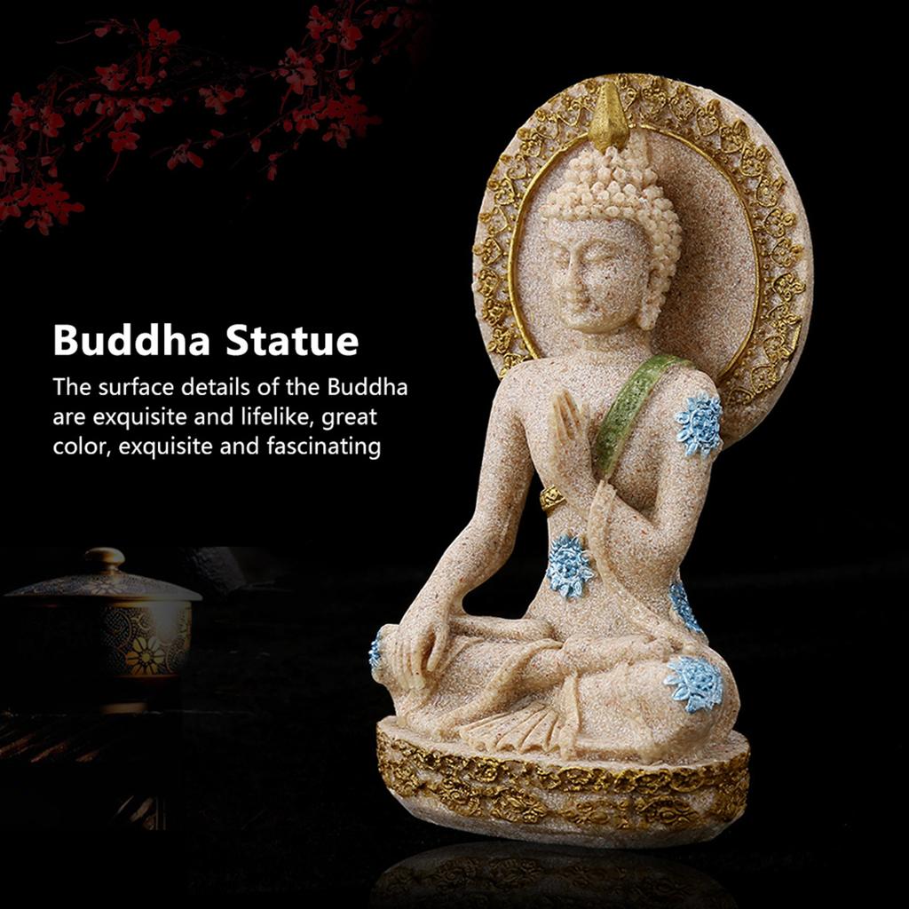 Hand Carved Sandstone Buddha Statue Home Decor with Exquisite Lifelike Details for Meditation Fengshui