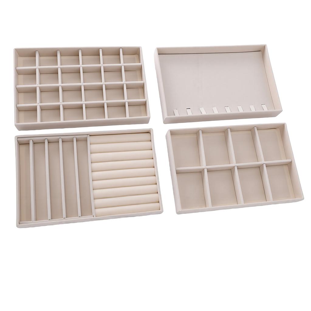 4pcs Drawer Jewelry Storage Trays Detachable Jewelry Organizer Trays for Rings Earrings Necklaces Bracelets Cream Color