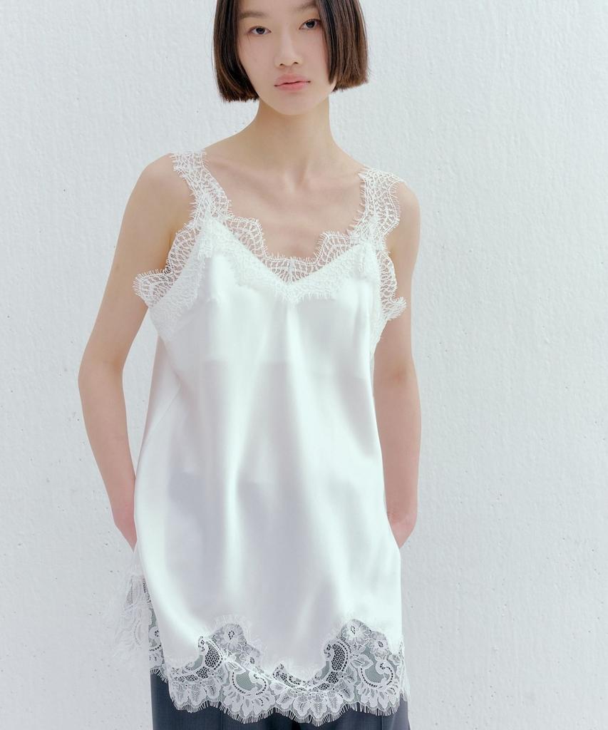 Okuka Lace Strap Satin Dress - White