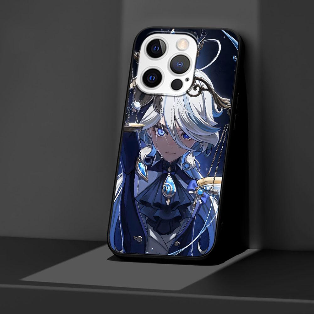 Genshin Impact Furina Case for Apple iPhone 14 11 7 SE 2020 8 X XS 13 12 Mini XR 15 Pro Max Silicone Black Soft Phone Cover