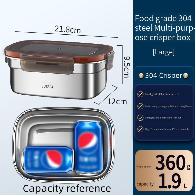 Food Grade 304 Stainless Steel Bento Box - Large Capacity Sealed Storage Box with Handle, for Household Refrigerator & Picnic