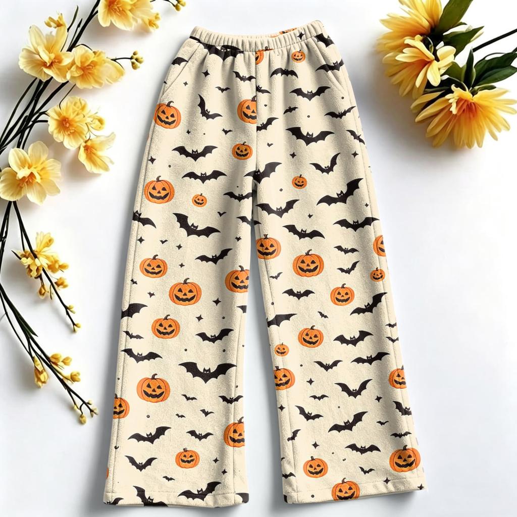 Women's Flannel Pajama Pants with Halloween Print for Cozy Holiday Loungewear