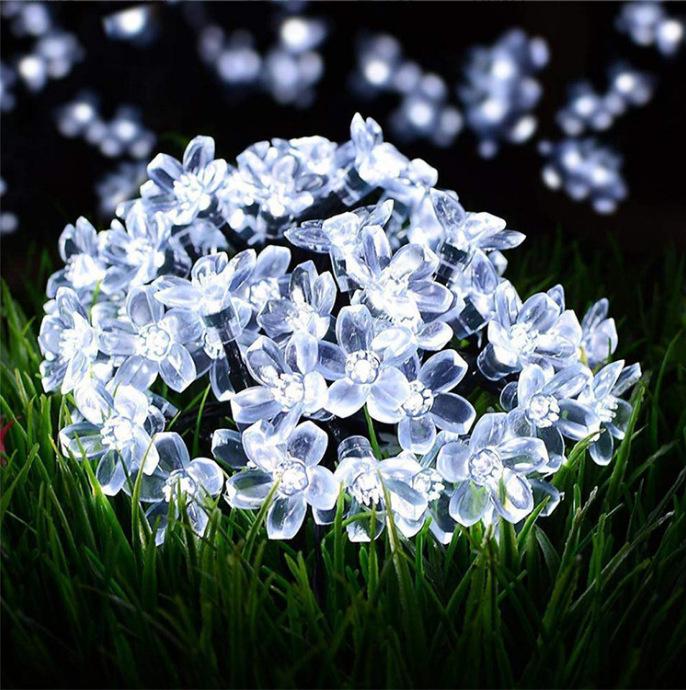 Outdoor Cherry Blossom Solar LED String Lights - Colorful Flower Decorations for Wedding and Festival