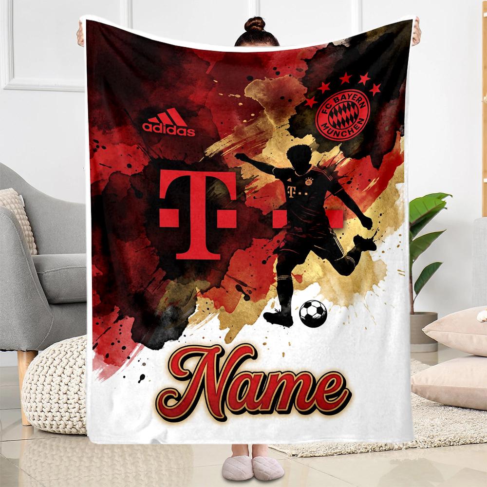 Bayern Munich Soccer Poster Customize Text Blanket Cozy Personalized Blanket Comfortable Suitable for Home Decor Sofa Chair Picnics