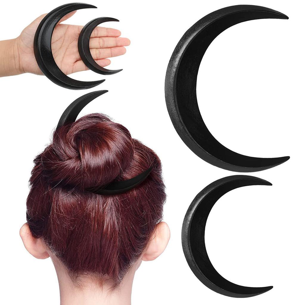 Moon Hairpin: Crescent-Shaped Wooden Hair Fork and Styling Clip, New Chinese Style.