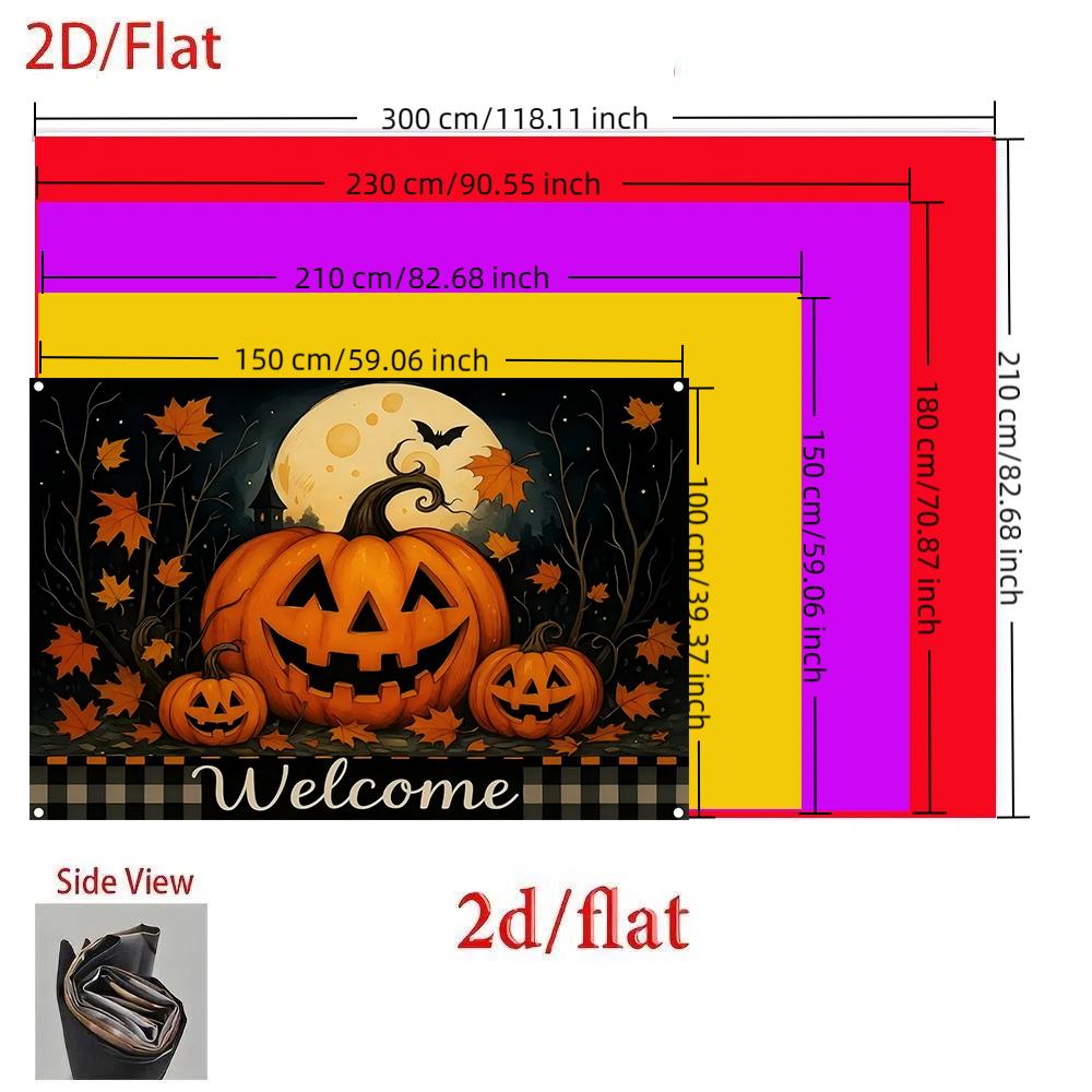 1pc Halloween Background Cloth Banner - Gothic horror durable polyester background cloth featuring skull clown witch pumpkin