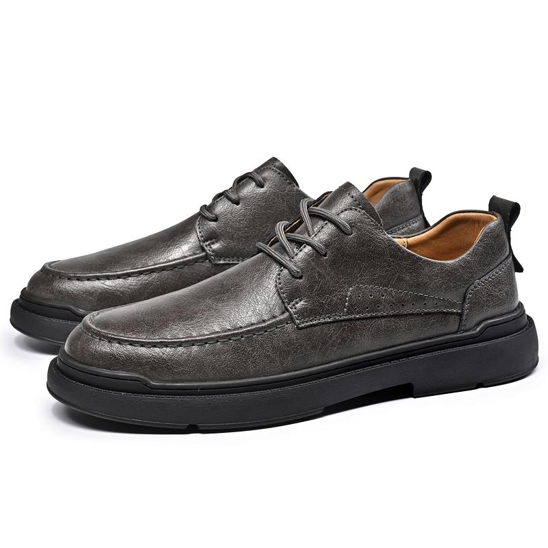 

Повседневная обувь из натуральной кожи для мужчин в стиле минимализма, для офиса, отдыха, деловой вечеринки, черного цвета, обувь для взрослых больших размеров 46 серый