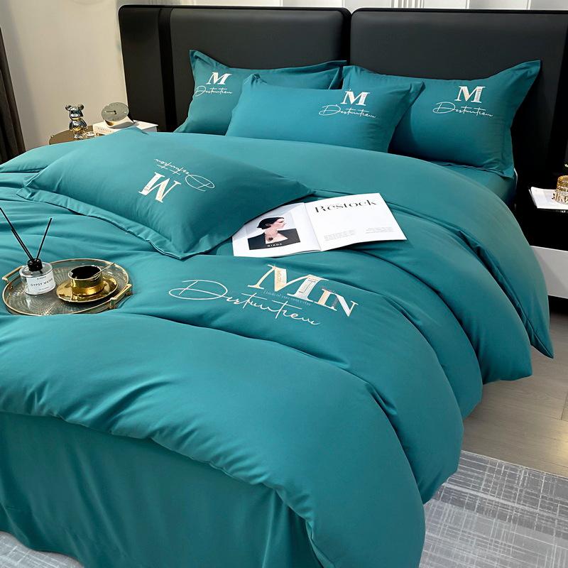 Twill Thick Embroidered Bedding Four-piece Set Bedding Four-season Universal Quilt Cover Bed Sheet Dormitory Three-piece Set