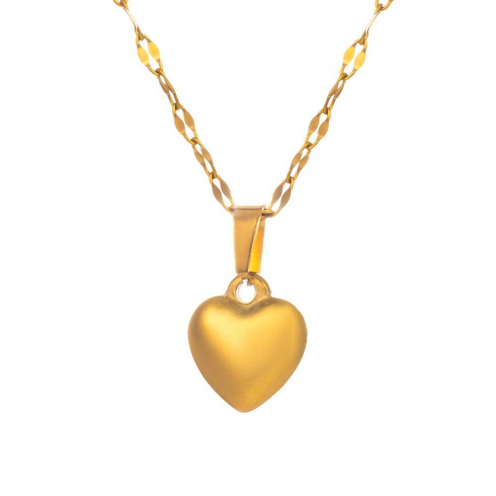 Classic Simple Luxury Gold Color Stainless Steel Heart Pendant Necklace for Women Temperament Chokers Earring Jewelry Set Gift