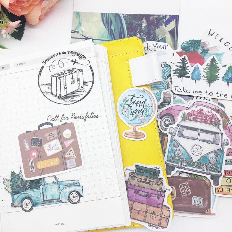24Pc Tree Bus Plants Travel Stickers Journal Diary Planner Stickers Scrapbooking Decorative Vintage Sticker DIY Craft Photo