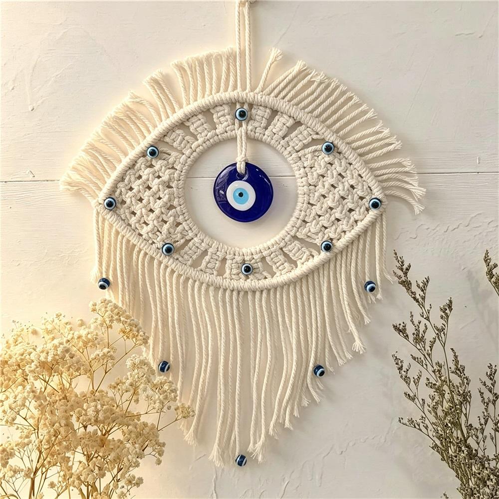 Evil Eye Macramé Wall Hanging - Handmade Boho Tapestry - 33x28cm - Lucky Amulet For Home & Bedroom