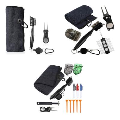 Set de Limpieza de Palos de Golf Multiusos 1 en 1 Toalla de Microfibra Cepillo Herramienta para Marcar la Bola Herramienta para Reparar el Pitch para Hombres Mujeres