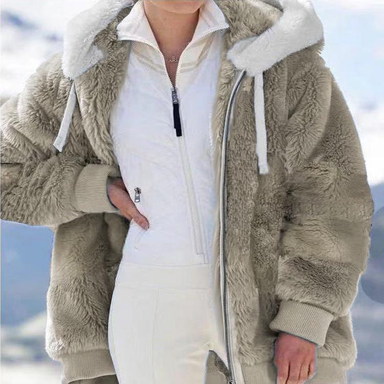 Women's Multi-Color Loose Plush Hooded Jacket for Autumn/Winter 2026