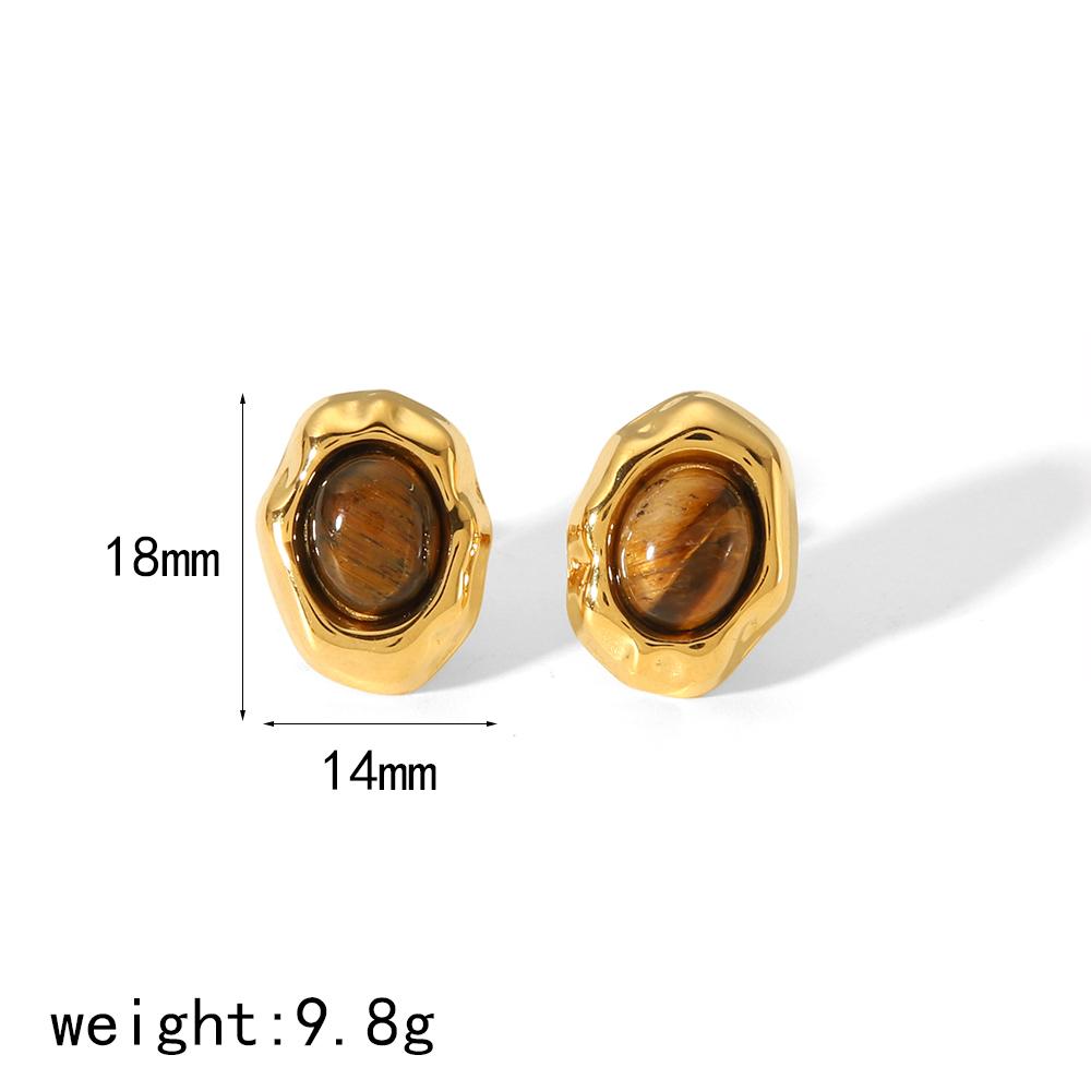 Nouveaux Produits Déclaration Pierre Naturelle Boucles d'Oreilles Œil de Tigre Imperméables Acier Inoxydable Plaqué Or Boucles d'Oreilles Clous Perle pour Femmes