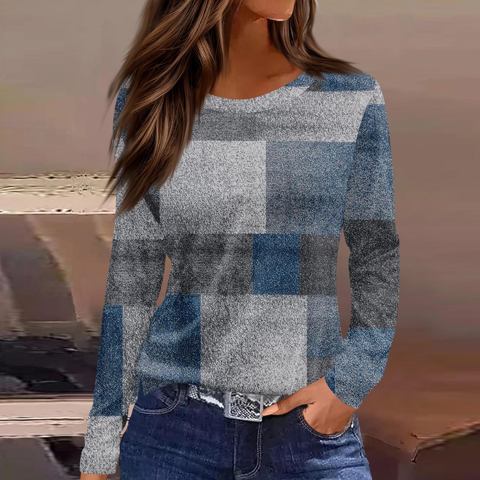 

Women s Fashion Hem Slit Casual Gradient Floral Print Round Neck Long Sleeve Top XXL