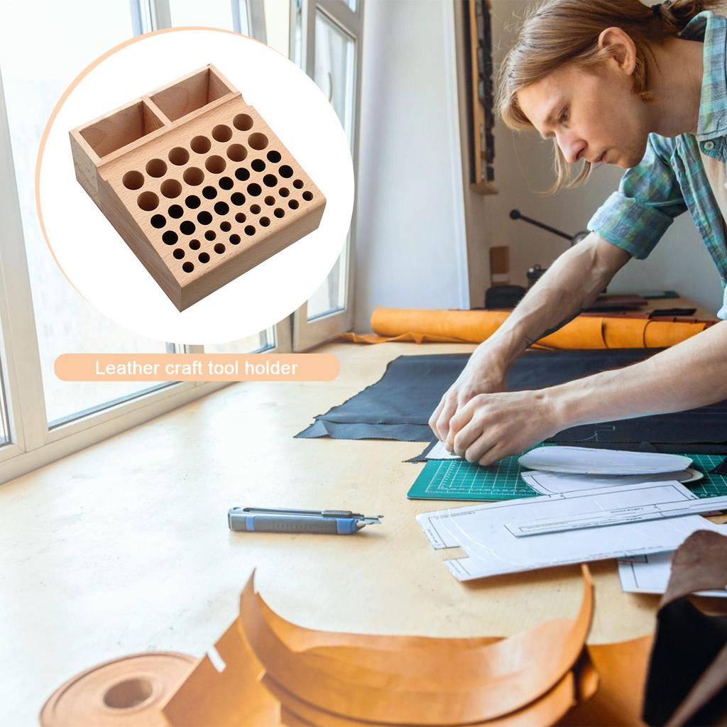 Tool Storage Rack Beech Wood Leather Punch Stand Leather Tools Storage Box For Family Friends Women Professional Working Home