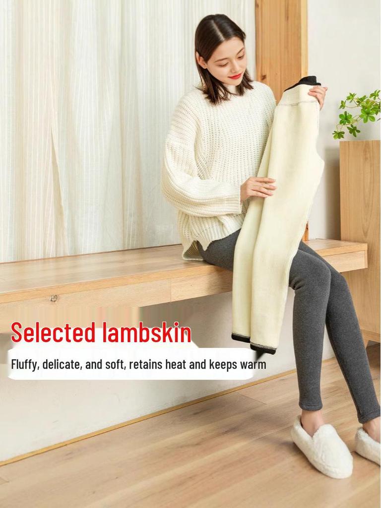 Women's High Waist Extra Thick Lambswool Leggings with Velvet, Winter Warm Cotton Pants, Plus Size