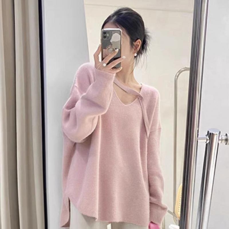 Chic Pink Knit Two-Piece Maternity Set - Sweater & Pants for Autumn/Winter