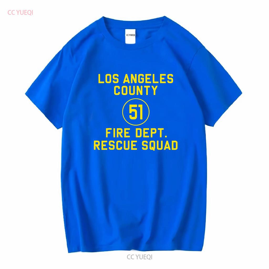 LA County 51 Fire Dept Resque Squad Logo Truck Side T Shirt vintage Washed Comfortable Stretched Casual Soft Unisex Slightly