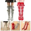 Over the Knee Christmas Long Socks Jacquard Knitted Thigh High Stockings Leg Warmers with Plush Balls Bows for Women  Red