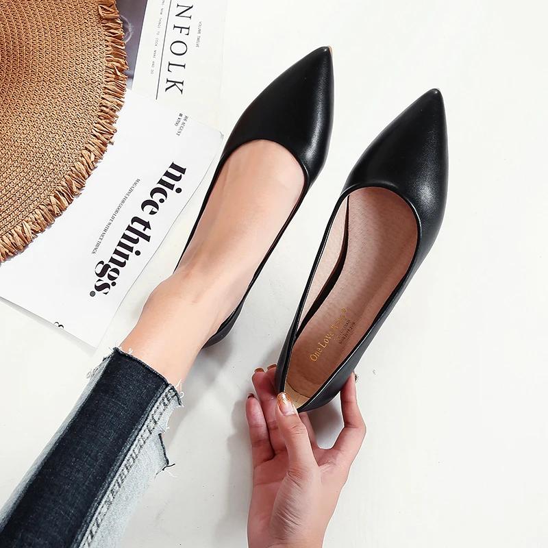 Women Flat Heel Shoes Basic Style Office Lady Working Shoes Flat Heel Fashion Hand-sewn Leather Loafers Female Women Flats