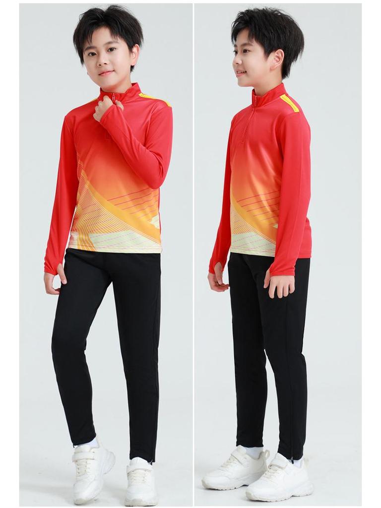 Unisex Autumn Winter Long Sleeve Football Training Suit with Half Zip for Children and Adults