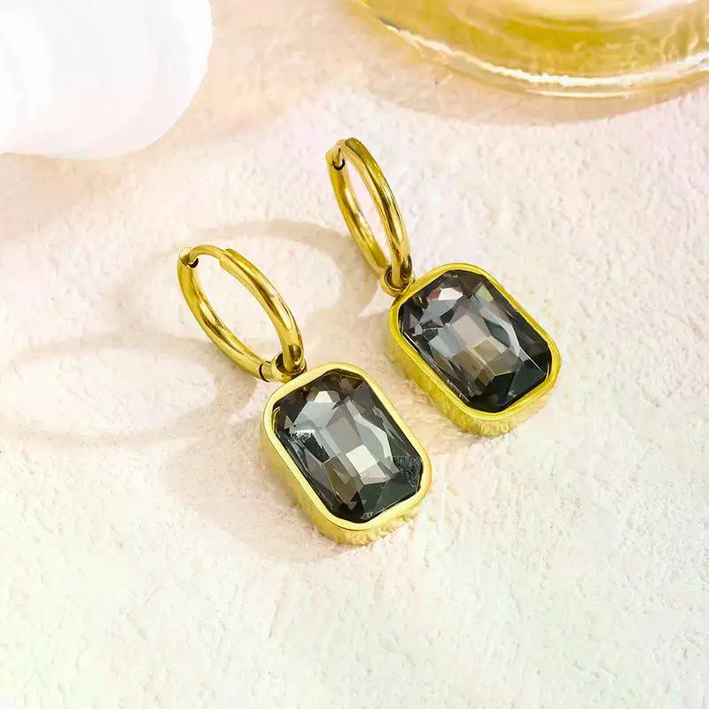 Geometric Square Crystal Zirconia Hoop Earrings Trendy Sparkling Metal Drop Earrings For Women Party Daily Accessories